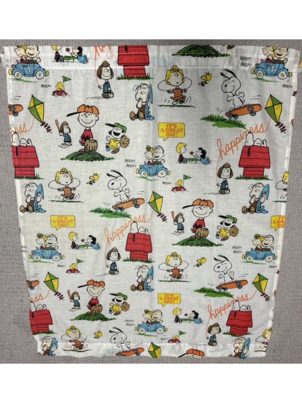 Vintage Peanuts Charlie Brown Curtain Panel Happiness Rennie 29” X 36”